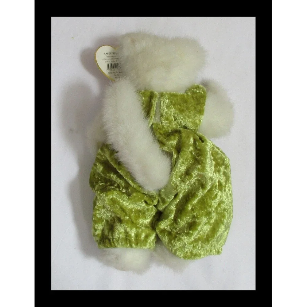 Ty Attic Treasures Katrina The White Cat in Green Velour Overalls Jointed USED
